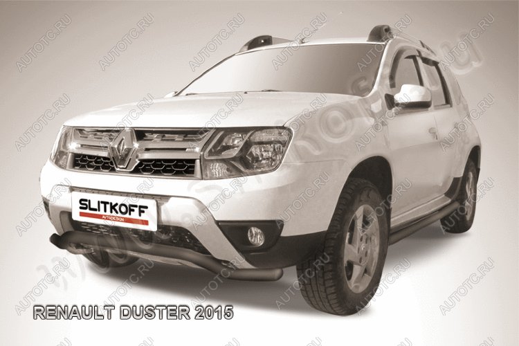 14 699 р. Защита переднего бампера (нержавейка, волна 57) Slitkoff  Renault Duster  HS (2015-2021) рестайлинг (с окраской в черный цвет)  с доставкой в г. Омск