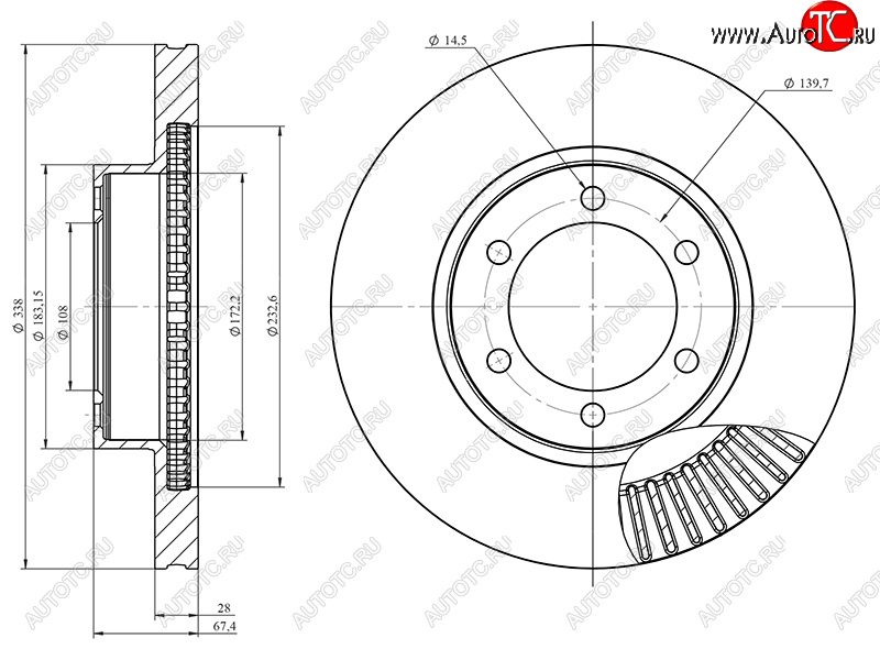 3 999 р. Диск тормозной передний Ø338mm HOSU  Lexus GX470  J120 (2002-2007), Toyota 4Runner  N210 (2002-2005), Toyota Land Cruiser Prado  J120 (2002-2009)  с доставкой в г. Омск