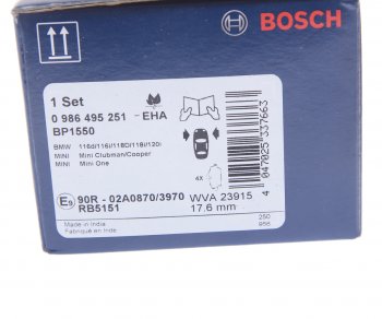 2 859 р. Колодки тормозные передние (4шт.) BOSCH BMW 1 серия E81 хэтчбэк 3 дв. рестайлинг (2007-2012)  с доставкой в г. Омск. Увеличить фотографию 4