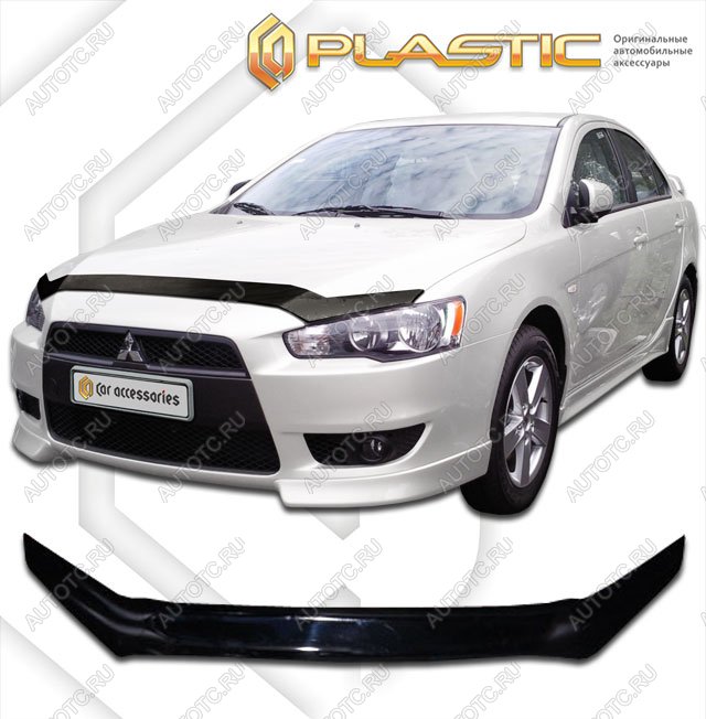 2 099 р. Дефлектор капота CA-Plastic  Mitsubishi Lancer  10 (2007-2017) седан дорестайлинг, хэтчбэк дорестайлинг, седан рестайлинг, хэтчбек 5 дв рестайлинг (Classic черный)  с доставкой в г. Омск