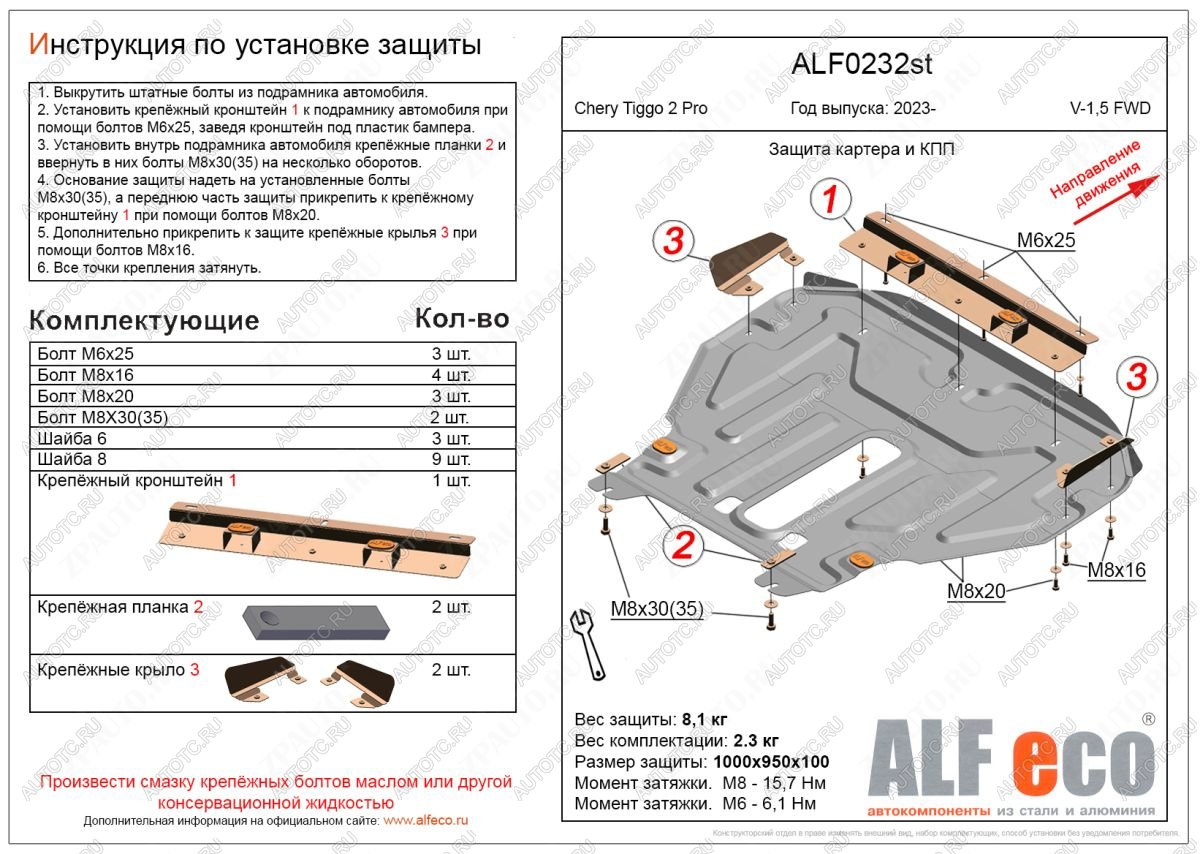 12 349 р. Защита картера и КПП (V-1.5 ) ALFECO  Chery Tiggo 2 Pro (2021-2024) (алюминий 3 мм)  с доставкой в г. Омск