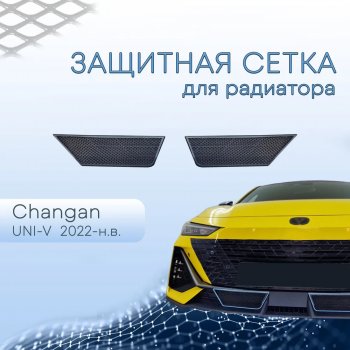 2 899 р. Защитная сетка в бампер (низ, 2 штуки) Стрелка 11 Changan UNI-V лифтбэк (2021-2024) (Чёрный)  с доставкой в г. Омск. Увеличить фотографию 2