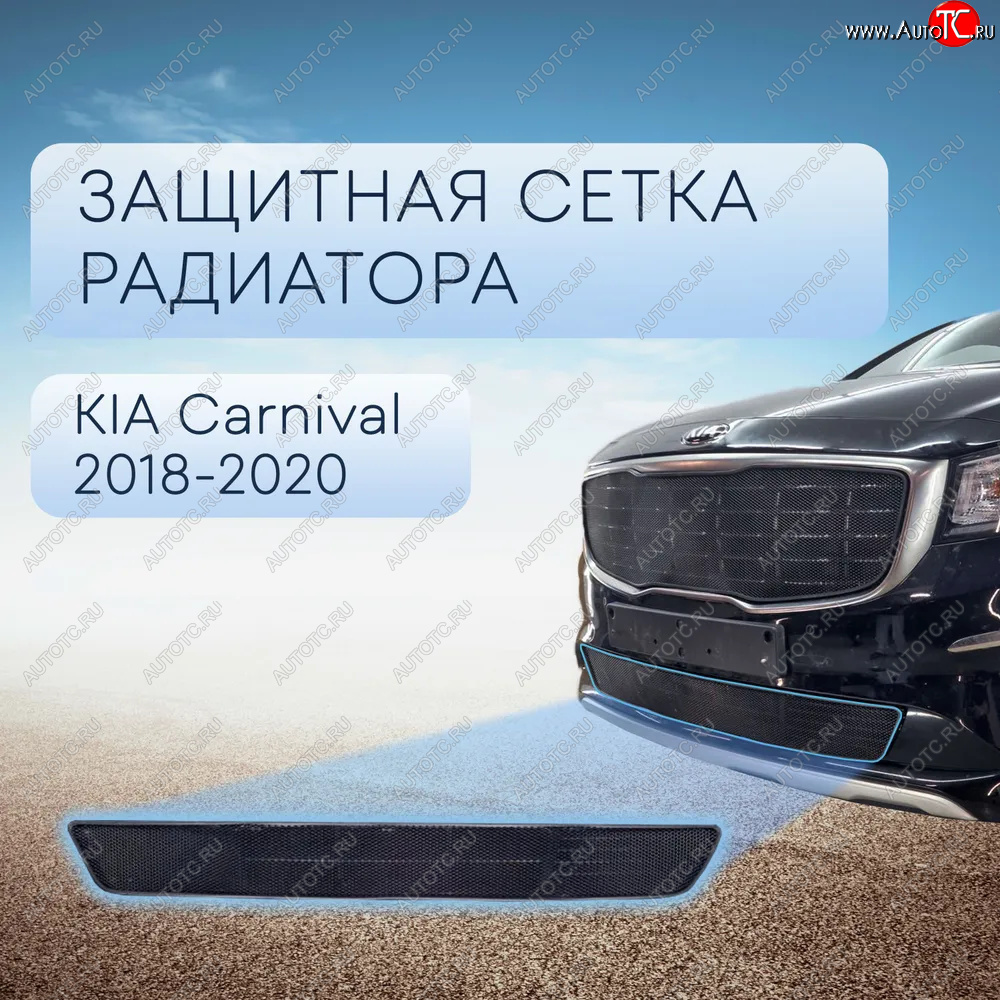 3 399 р. Защитная сетка в бампер (низ, ячейка 3х7 мм) Alfeco Стандарт  KIA Carnival  YP (2018-2020) минивэн рестайлинг (Чёрная)  с доставкой в г. Омск