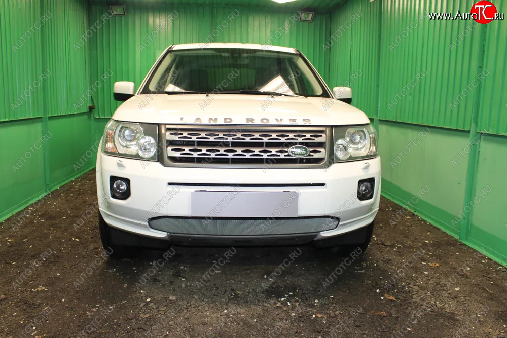 3 999 р. Защитная сетка в бампер (низ, ячейка 3х7 мм) Alfeco Стандарт  Land Rover Freelander  L359 (2010-2012) 1-ый рестайлинг (Хром)  с доставкой в г. Омск