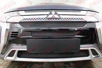 6 199 р. Защита радиатора (3 части с парктроником) Стрелка11 Стандарт  Mitsubishi Outlander  GF (2018-2022) 3-ий рестайлинг (черная)  с доставкой в г. Омск. Увеличить фотографию 1