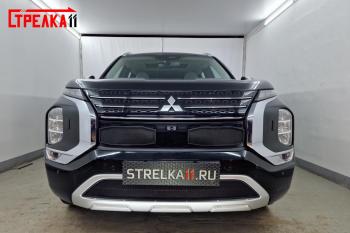 7 249 р. Защита радиатора (3 части, с парктроником) Стрелка11 Стандарт  Mitsubishi Outlander  GF (2018-2022) 3-ий рестайлинг (хром)  с доставкой в г. Омск. Увеличить фотографию 3