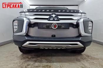 3 599 р. Защита радиатора (с камерой) Стрелка11 Стандарт  Mitsubishi Pajero Sport  QF (2019-2022) рестайлинг (черная)  с доставкой в г. Омск. Увеличить фотографию 1