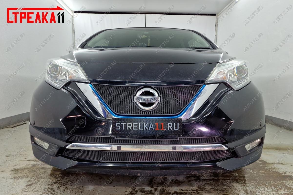 3 899 р. Защита радиатора (низ, Medalist X, 2 части) Стрелка11 Стандарт Nissan Note 2 E12 рестайлинг (2016-2020) (черная)  с доставкой в г. Омск