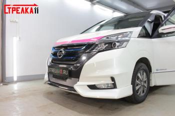 1 849 р. Защита радиатора (верх) Стрелка11 Стандарт  Nissan Serena  C27 (2016-2019) минивэн дорестайлинг (хром)  с доставкой в г. Омск. Увеличить фотографию 1