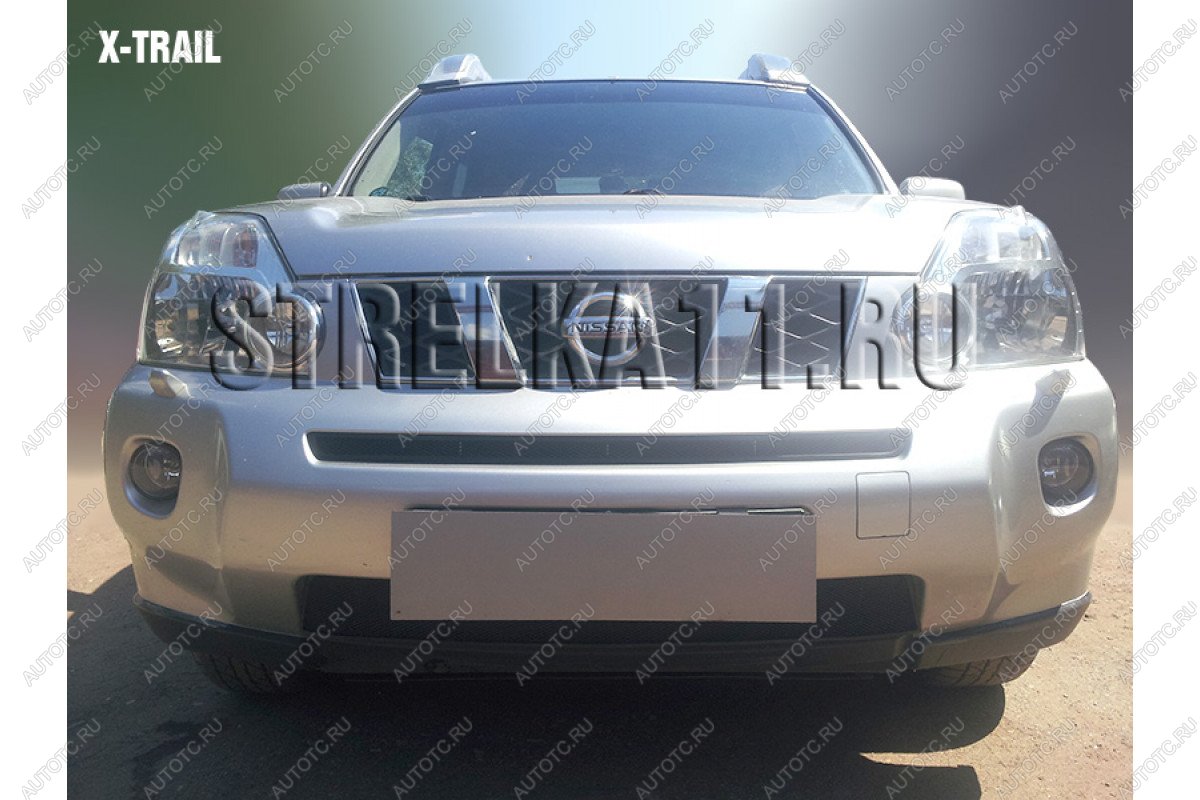 3 399 р. Защита радиатора (низ) Стрелка11 Стандарт  Nissan X-trail  2 T31 (2007-2011) дорестайлинг (черная)  с доставкой в г. Омск