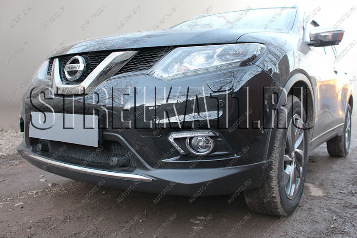 3 399 р. Защита радиатора (с парктроником низ) Стрелка11 Стандарт Nissan X-trail 3 T32 дорестайлинг (2013-2018) (черная)  с доставкой в г. Омск