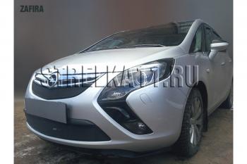 2 899 р. Защита радиатора (верх) Стрелка11 Стандарт  Opel Zafira  С (2011-2016) дорестайлинг (черная)  с доставкой в г. Омск. Увеличить фотографию 2