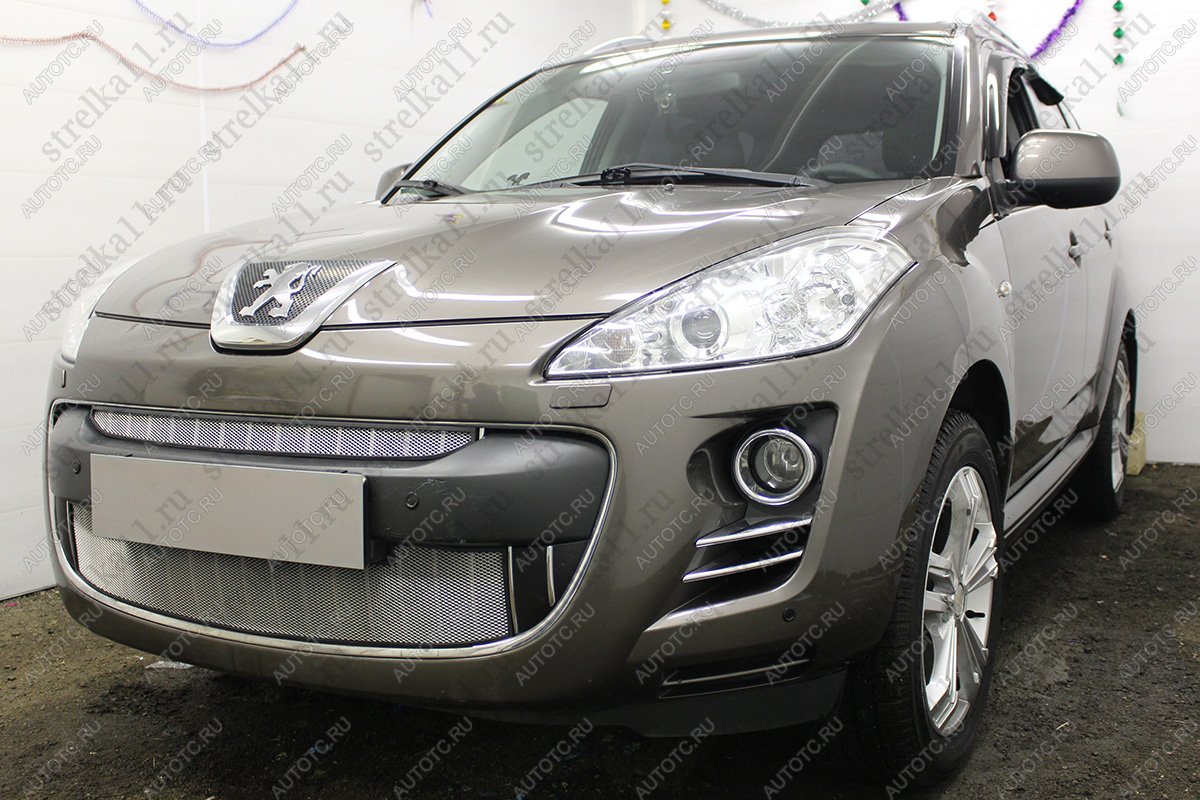 2 689 р. Защита радиатора (верх) Стрелка11 Стандарт  Peugeot 4007 (2007-2012) (хром)  с доставкой в г. Омск