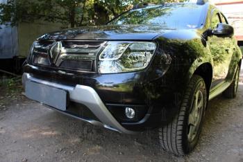 2 559 р. Защита радиатора (верх) Стрелка11 Стандарт  Renault Duster  HS (2015-2021) рестайлинг (черная)  с доставкой в г. Омск. Увеличить фотографию 2