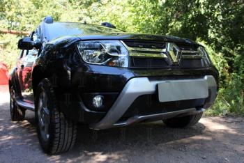 2 559 р. Защита радиатора (верх) Стрелка11 Стандарт  Renault Duster  HS (2015-2021) рестайлинг (черная)  с доставкой в г. Омск. Увеличить фотографию 1