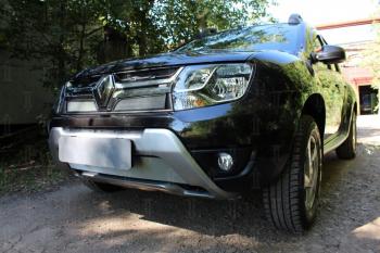 2 689 р. Защита радиатора (верх) Стрелка11 Стандарт  Renault Duster  HS (2015-2021) рестайлинг (хром)  с доставкой в г. Омск. Увеличить фотографию 2