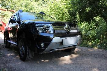 2 689 р. Защита радиатора (верх) Стрелка11 Стандарт  Renault Duster  HS (2015-2021) рестайлинг (хром)  с доставкой в г. Омск. Увеличить фотографию 1