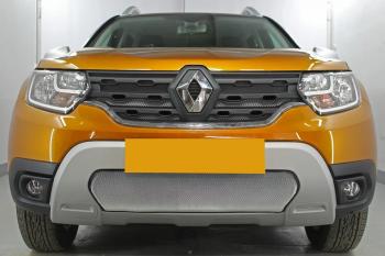 3 779 р. Защита радиатора (верх, 4 части) Стрелка11 Стандарт  Renault Duster  HM (2020-2024) (хром)  с доставкой в г. Омск. Увеличить фотографию 2