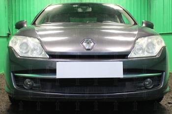 2 799 р. Защита радиатора (кроме 2.0) Стрелка11 Стандарт  Renault Laguna  X91 (2007-2011) лифтбэк дорестайлинг (черная)  с доставкой в г. Омск. Увеличить фотографию 1