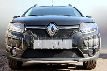 2 999 р.  Защита радиатора Стрелка11 Стандарт  Renault Logan  2 - Sandero Stepway  (B8) (черная)  с доставкой в г. Омск. Увеличить фотографию 1