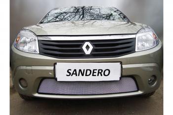 2 599 р. Защита радиатора Стрелка11 Стандарт  Renault Sandero  (BS) (2009-2014) (хром)  с доставкой в г. Омск. Увеличить фотографию 1