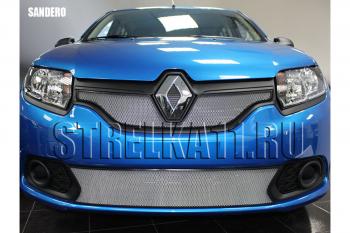 2 689 р. Защита радиатора (низ) Стрелка11 Стандарт Renault Sandero (B8) дорестайлинг (2014-2018) (хром)  с доставкой в г. Омск. Увеличить фотографию 1