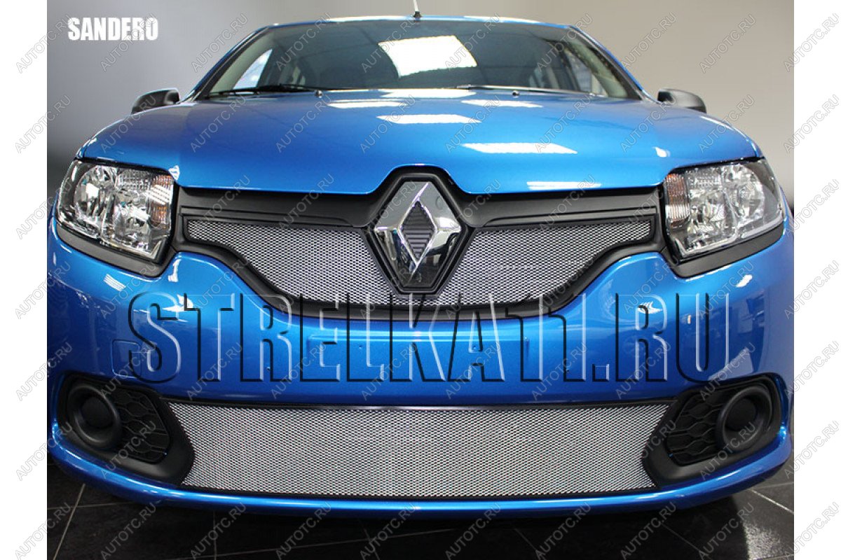 2 689 р. Защита радиатора (низ) Стрелка11 Стандарт Renault Sandero (B8) дорестайлинг (2014-2018) (хром)  с доставкой в г. Омск