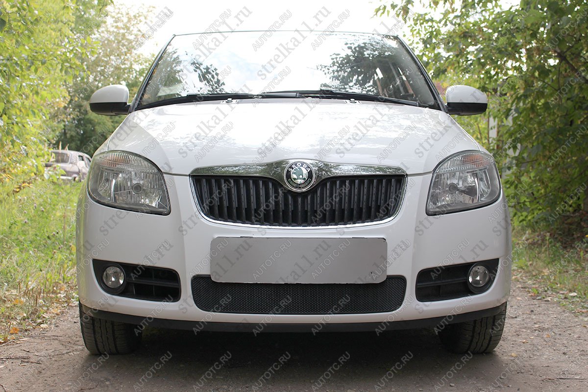 3 399 р. Защита радиатора Стрелка11 Стандарт  Skoda Fabia  Mk2 - Roomster  5J (черная)  с доставкой в г. Омск