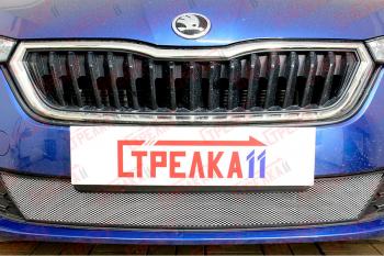 3 299 р. Защита радиатора (низ) Стрелка11 Стандарт  Skoda Rapid  MK2 (2019-2024) (хром)  с доставкой в г. Омск. Увеличить фотографию 2