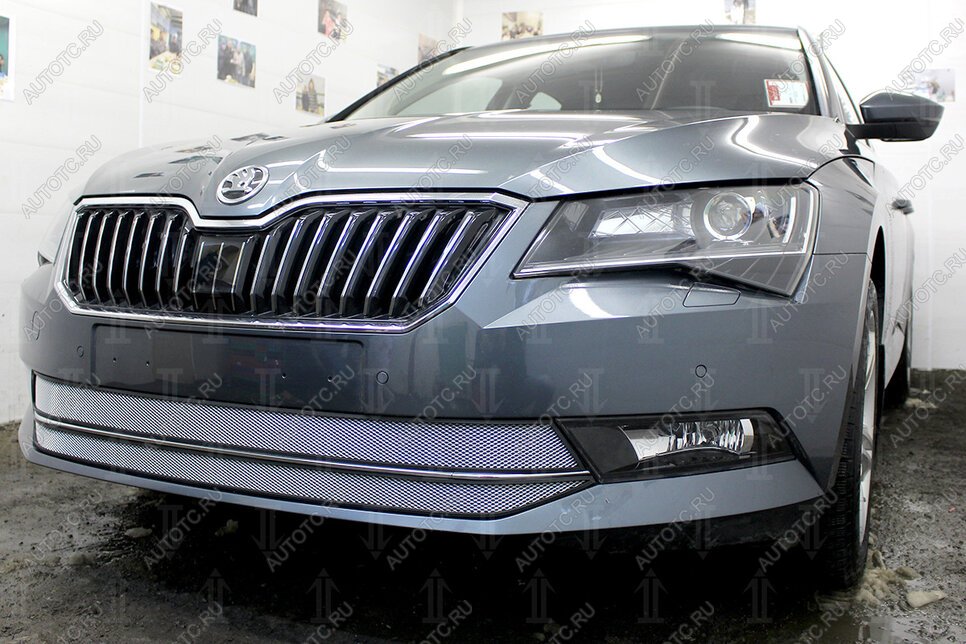 4 199 р. Защита радиатора (2 части) Стрелка11 Стандарт  Skoda Superb ( B8 (3V),  B8 (3V5)) (2015-2019) лифтбэк дорестайлинг, универсал дорестайлинг (хром)  с доставкой в г. Омск