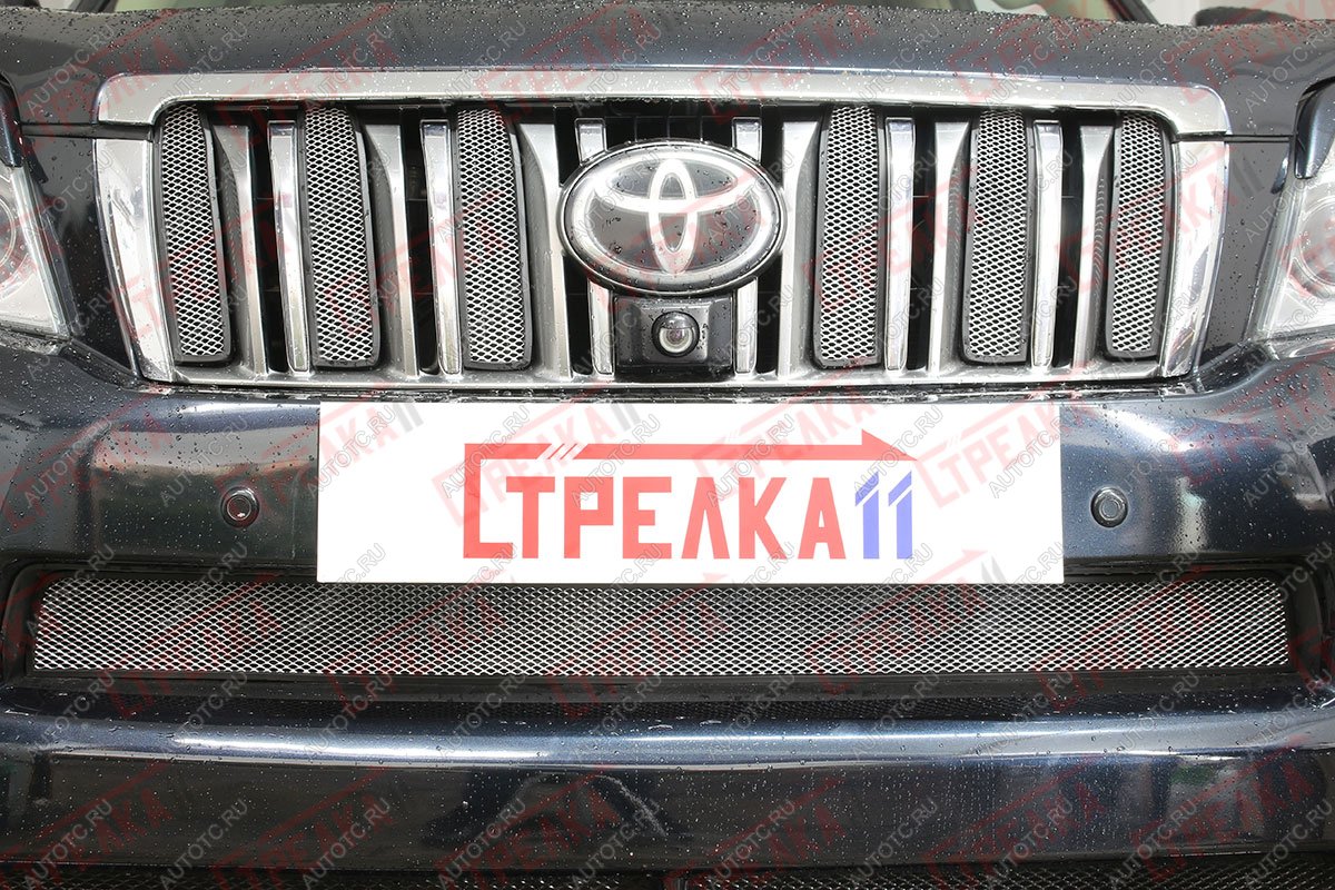 3 599 р. Защита радиатора (верх 6 частей) Стрелка11 Стандарт Toyota Land Cruiser Prado J150 дорестайлинг (2009-2013) (хром)  с доставкой в г. Омск