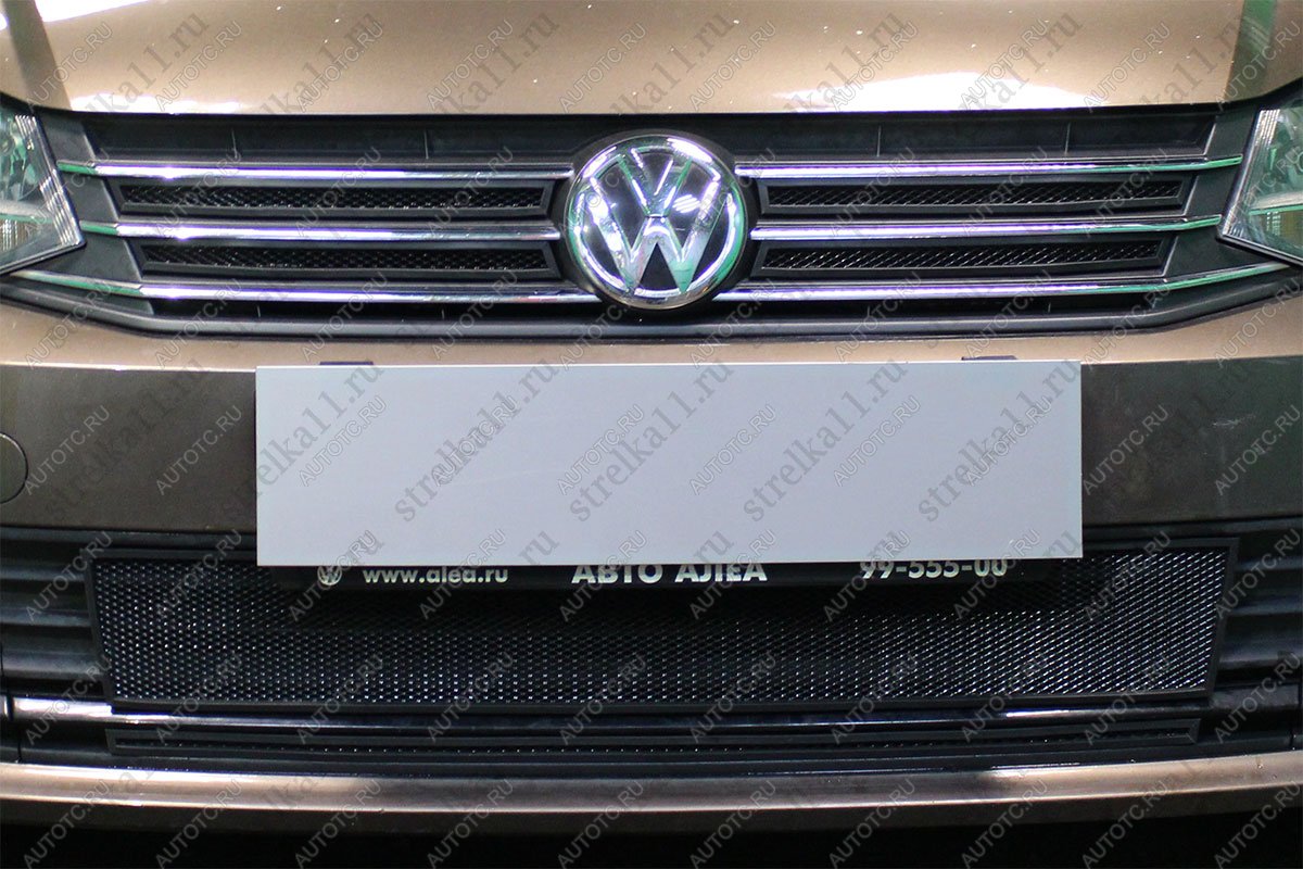 3 169 р. Защита радиатора (4 части верх) Стрелка11 Стандарт  Volkswagen Polo  5 (2015-2020) седан рестайлинг (черная)  с доставкой в г. Омск