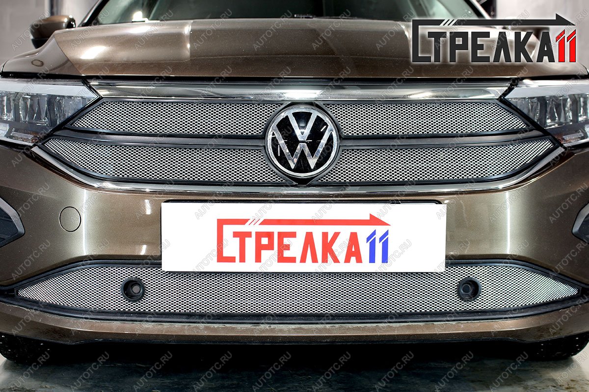 2 669 р. Защита радиатора (низ) Стрелка11 Стандарт  Volkswagen Polo  Mk6 (2020-2022) лифтбек (хром)  с доставкой в г. Омск