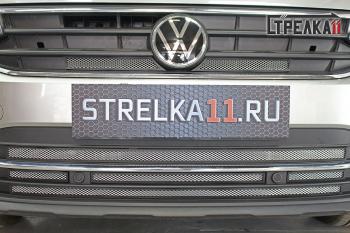 2 599 р. Защита радиатора (верх) Стрелка11 Стандарт  Volkswagen Tiguan  Mk2 (2020-2022) рестайлинг (хром)  с доставкой в г. Омск. Увеличить фотографию 1