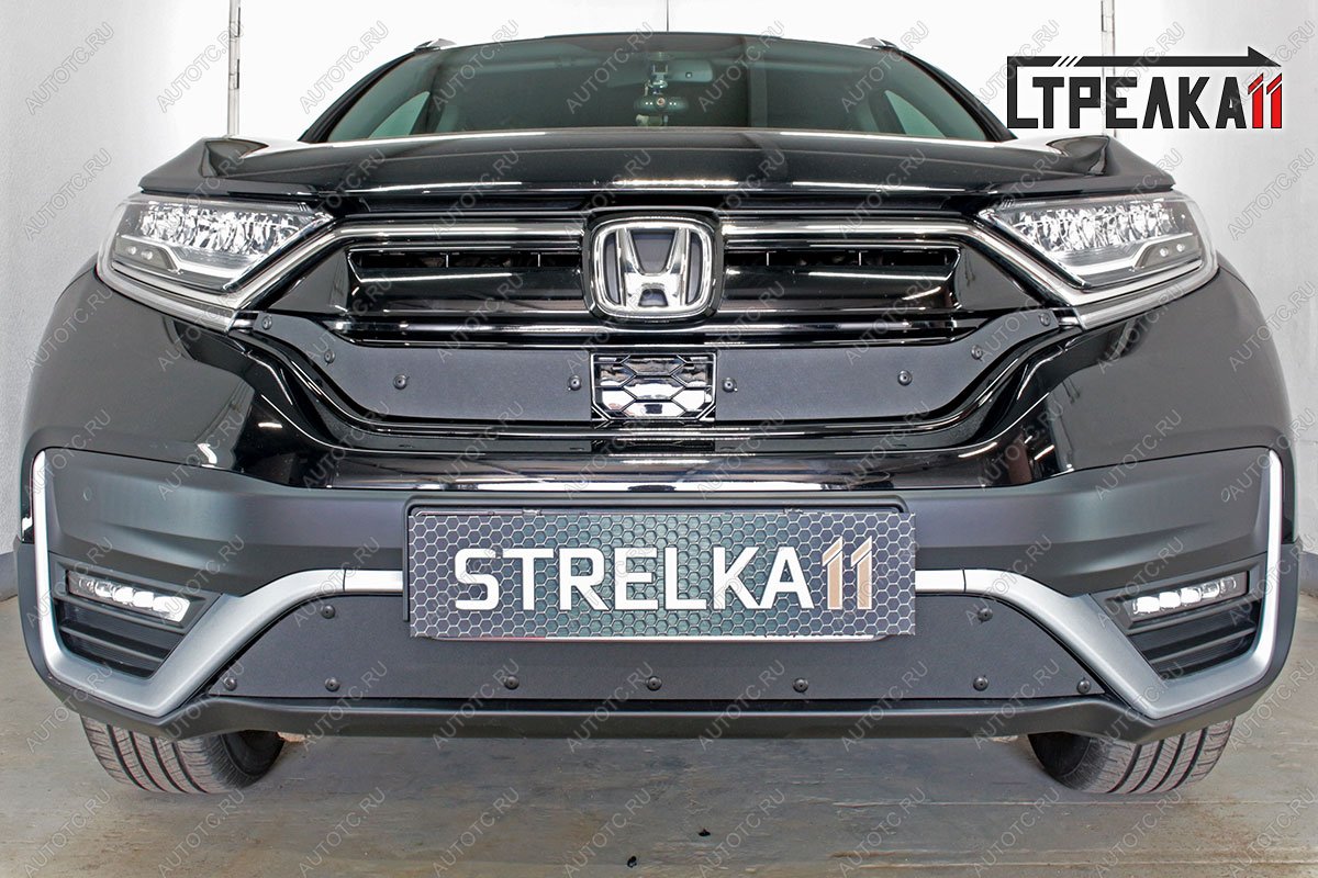 1 199 р. Зимняя заглушка решетки радиатора (верх 2 части) Стрелка11 Honda CR-V RW,RT рестайлинг (2019-2022) (черная)  с доставкой в г. Омск