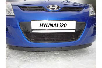 599 р. Зимняя заглушка решетки радиатора Стрелка11  Hyundai i20  PB (2008-2012) хэтчбэк дорестайлинг (черная)  с доставкой в г. Омск. Увеличить фотографию 2