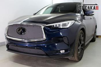 Зимняя заглушка решетки радиатора (боковые, 2 части) Стрелка11 INFINITI Qx50 J55 (2017-2022)  (черная)