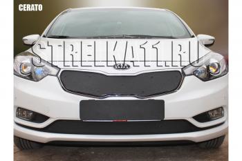 599 р. Зимняя заглушка решетки радиатора (верх) Стрелка11  KIA Cerato  3 YD (2013-2016) дорестайлинг седан (черная)  с доставкой в г. Омск. Увеличить фотографию 1