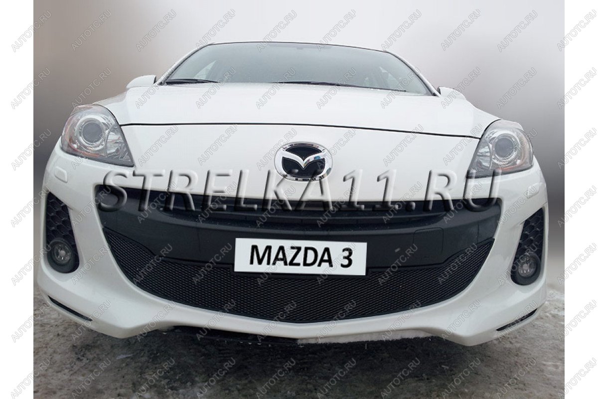 969 р. Зимняя заглушка решетки радиатора Стрелка11  Mazda 3/Axela  BL (2011-2013) рестайлинг седан, рестайлинг, хэтчбэк (черная)  с доставкой в г. Омск