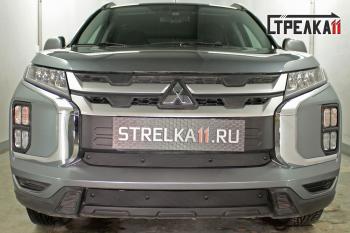 599 р. Зимняя заглушка решетки радиатора (низ) Стрелка11  Mitsubishi ASX (2019-2024) 3-ий рестайлинг (черная)  с доставкой в г. Омск. Увеличить фотографию 1