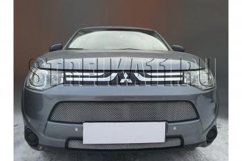 599 р. Зимняя заглушка решетки радиатора (верх) Стрелка11  Mitsubishi Outlander  GF (2012-2016) дорестайлинг, 1-ый рестайлинг (черная)  с доставкой в г. Омск. Увеличить фотографию 2