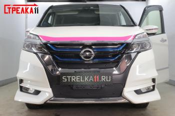 799 р. Зимняя заглушка решетки радиатора (верх) Стрелка11  Nissan Serena  C27 (2016-2019) минивэн дорестайлинг (черная)  с доставкой в г. Омск. Увеличить фотографию 2