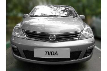 969 р. Зимняя заглушка решетки радиатора Стрелка11  Nissan Tiida  1 хэтчбек (2010-2014) C11 рестайлинг (черная)  с доставкой в г. Омск. Увеличить фотографию 2