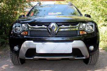 599 р. Зимняя заглушка решетки радиатора (верх) Стрелка11 Renault Duster HS рестайлинг (2015-2021) (черная)  с доставкой в г. Омск. Увеличить фотографию 1