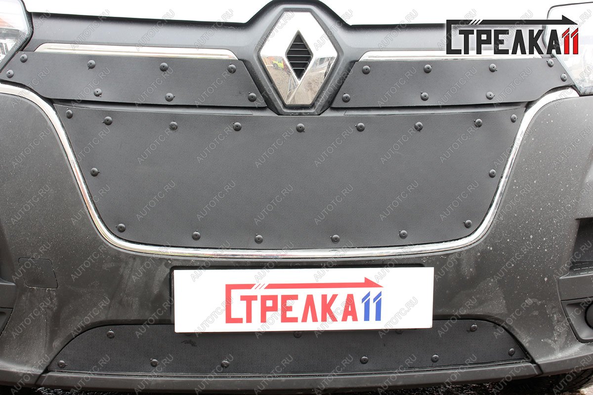 799 р. Зимняя заглушка решетки радиатора (верх, 2 части) Стрелка11  Renault Master  FV,JV (2019-2024) фургон 2-ой рестайлинг (черная)  с доставкой в г. Омск