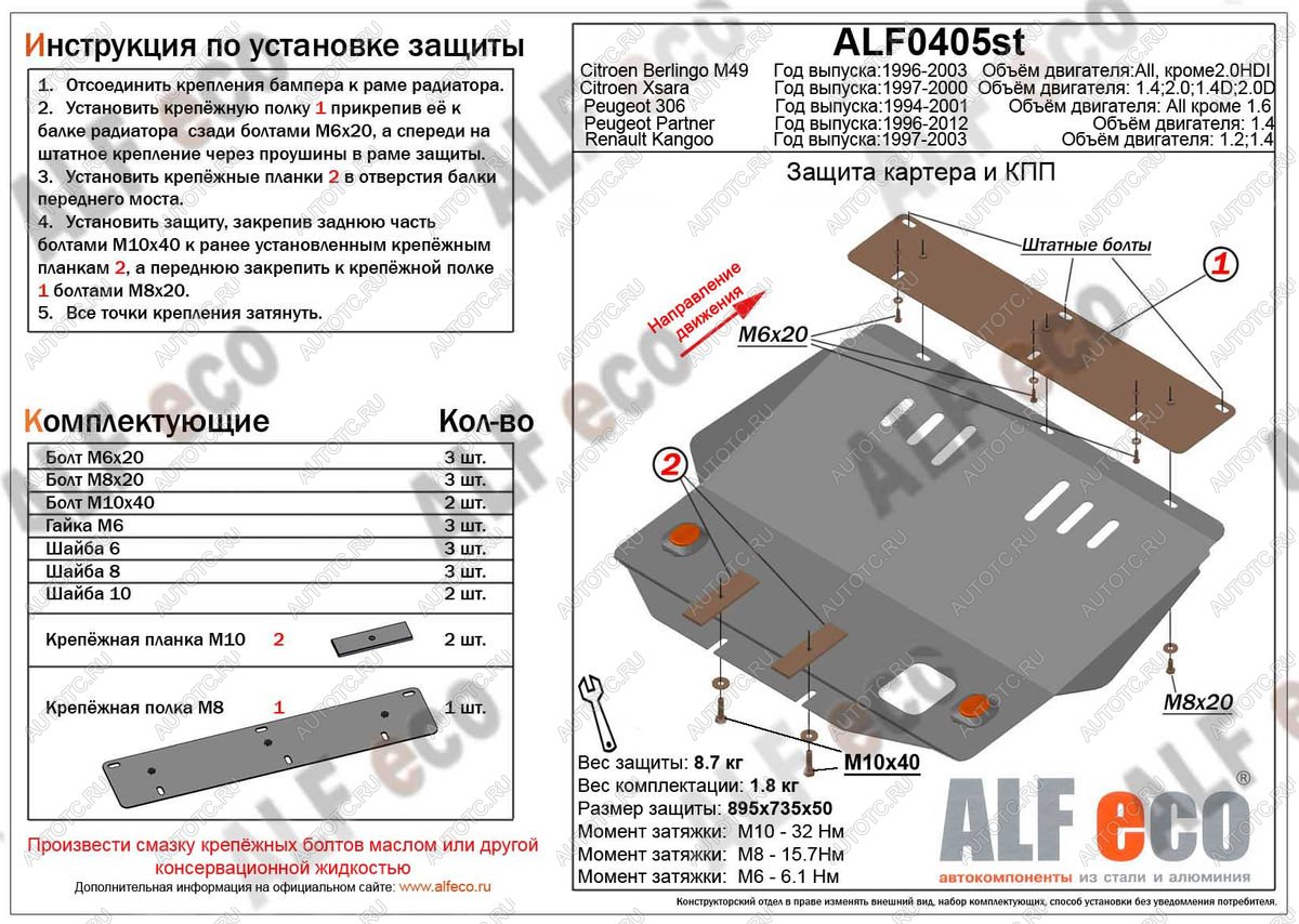 9 299 р. Защита картера и кпп (V-1,1; 1,4; 1,8;2,0;1,9D; 2,0D) ALFECO  Peugeot 306 (1993-2002) (алюминий)  с доставкой в г. Омск