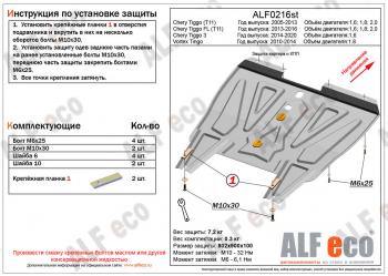 Защита картера и кпп (V-1.8) ALFECO Vortex Tingo дорестайлинг (2010-2012)  (алюминий 4 мм)