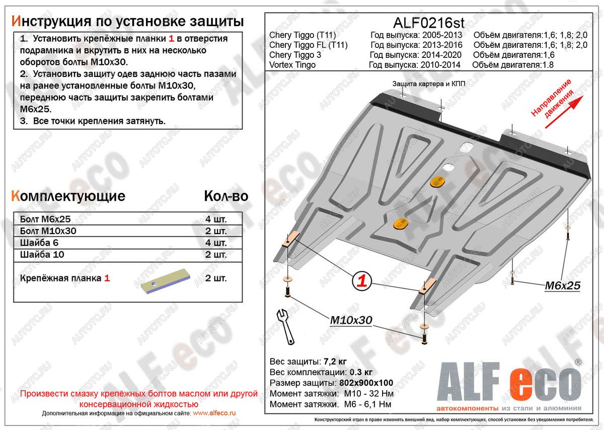 10 999 р. Защита картера и кпп (V-1.8) ALFECO Vortex Tingo дорестайлинг (2010-2012) (алюминий 4 мм)  с доставкой в г. Омск