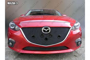 599 р. Зимняя заглушка решетки радиатора (низ) премиум Стрелка11  Mazda 3/Axela  BM (2013-2016) дорестайлинг седан, дорестайлинг, хэтчбэк (черная)  с доставкой в г. Омск. Увеличить фотографию 1