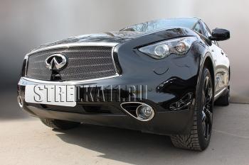 5 999 р. Защита радиатора (верх с вырезом под камеру) Стрелка11 Премиум INFINITI FX37 S51 рестайлинг (2011-2013) (черная)  с доставкой в г. Омск. Увеличить фотографию 2